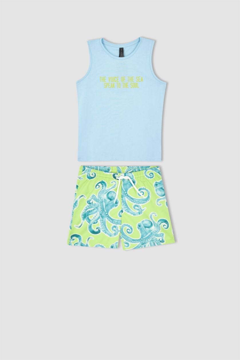 GARÇONS Turquoise Ensemble de shorts de bain imprimé coupe régulière pour garçon