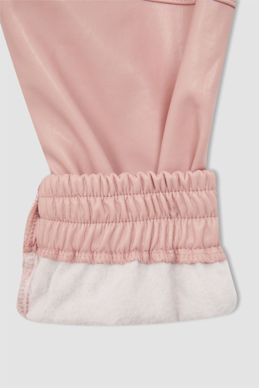 Kız Çocuk - Genç Kız Pembe Kız Çocuk Esnek Belli Suni Deri Jogger Pantolon