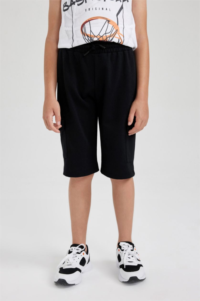 BOYS & TEENS Black Boy Regular Fit Elasticated Waist Cargo Pocket Culottes