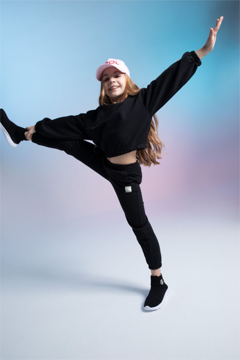 FILLES Noir Bas de survêtement Jogger tissé avec étiquette pour fille