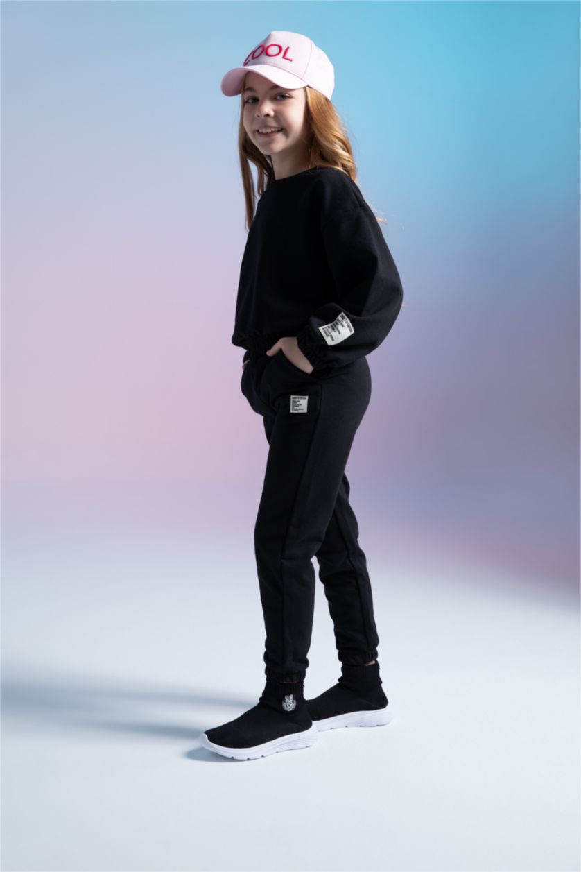 FILLES Noir Bas de survêtement Jogger tissé avec étiquette pour fille