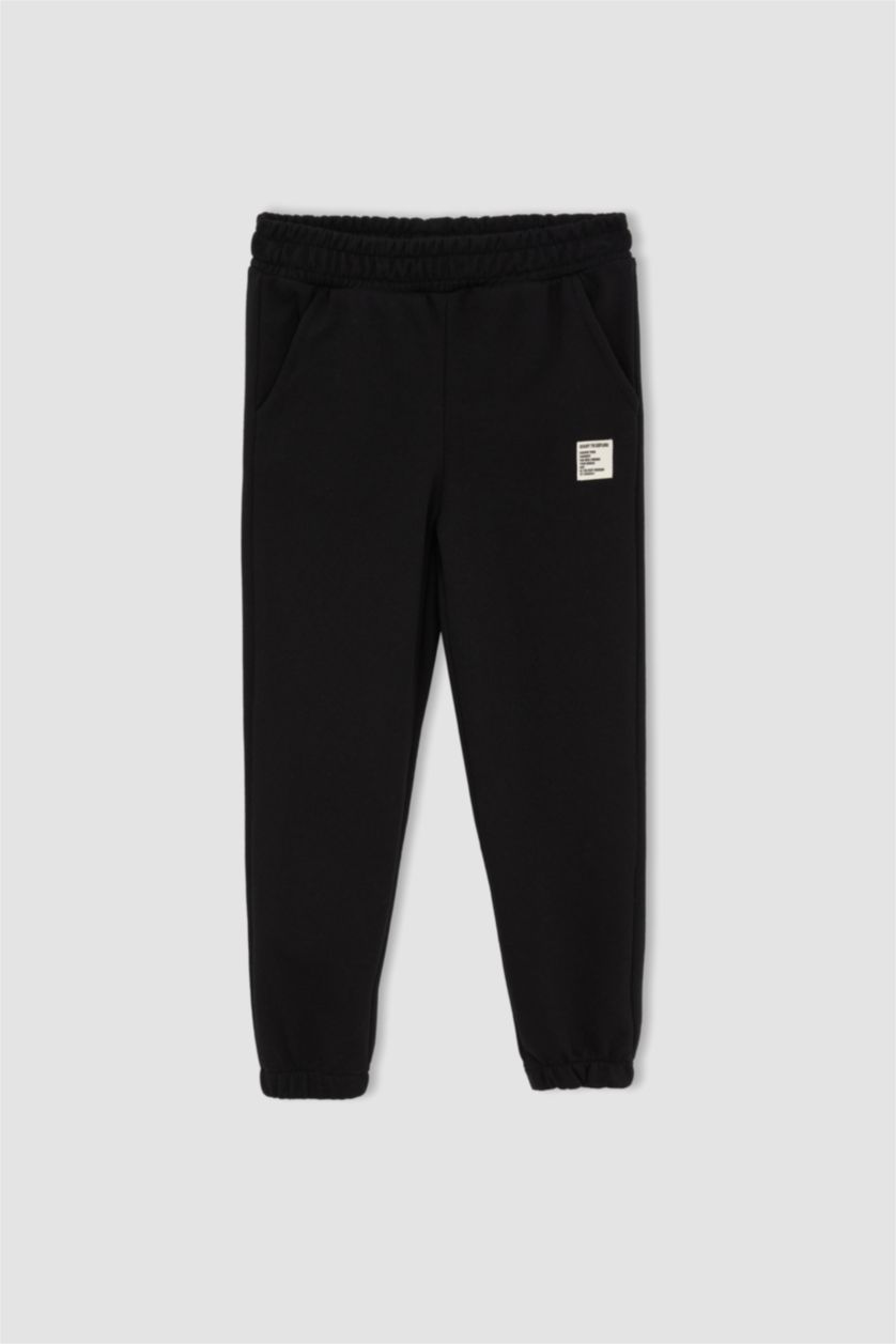 FILLES Noir Bas de survêtement Jogger tissé avec étiquette pour fille