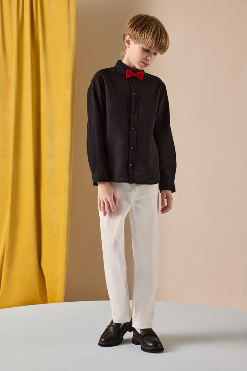 BOYS & TEENS White Boy Regular Fit Straight Leg White Gabardine Trousers