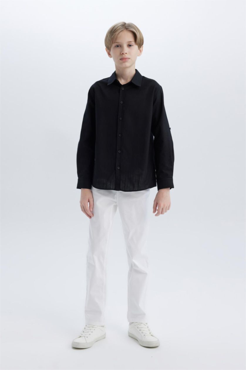 BOYS & TEENS White Boy Regular Fit Straight Leg White Gabardine Trousers