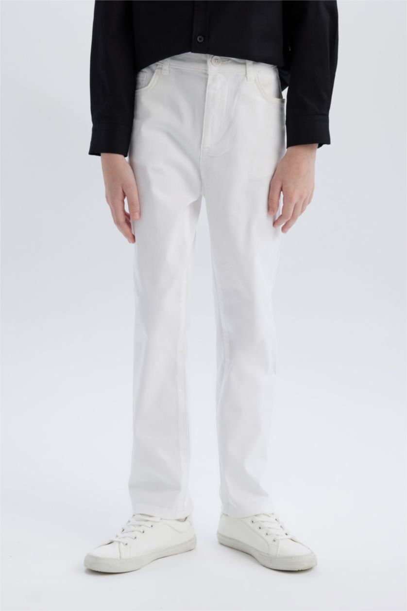 BOYS & TEENS White Boy Regular Fit Straight Leg White Gabardine Trousers