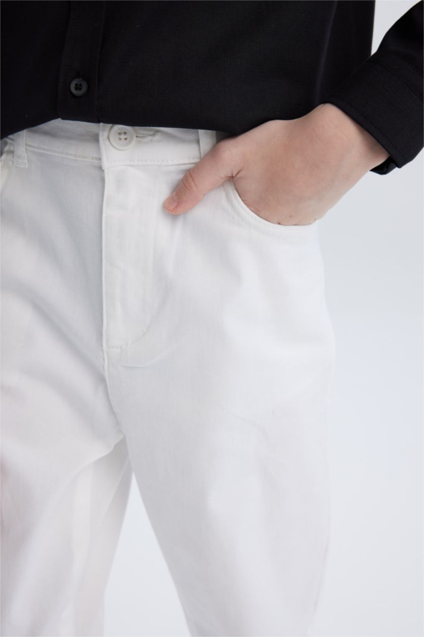 GARÇONS Blanc Pantalon Basique en Gabardine à coupe droite pour Garçons