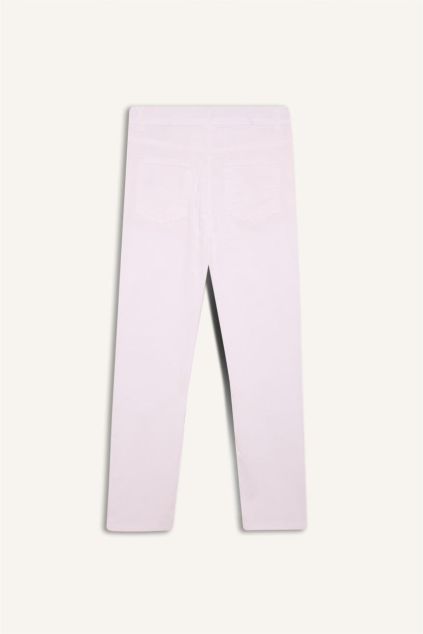 BOYS & TEENS White Boy Regular Fit Straight Leg White Gabardine Trousers