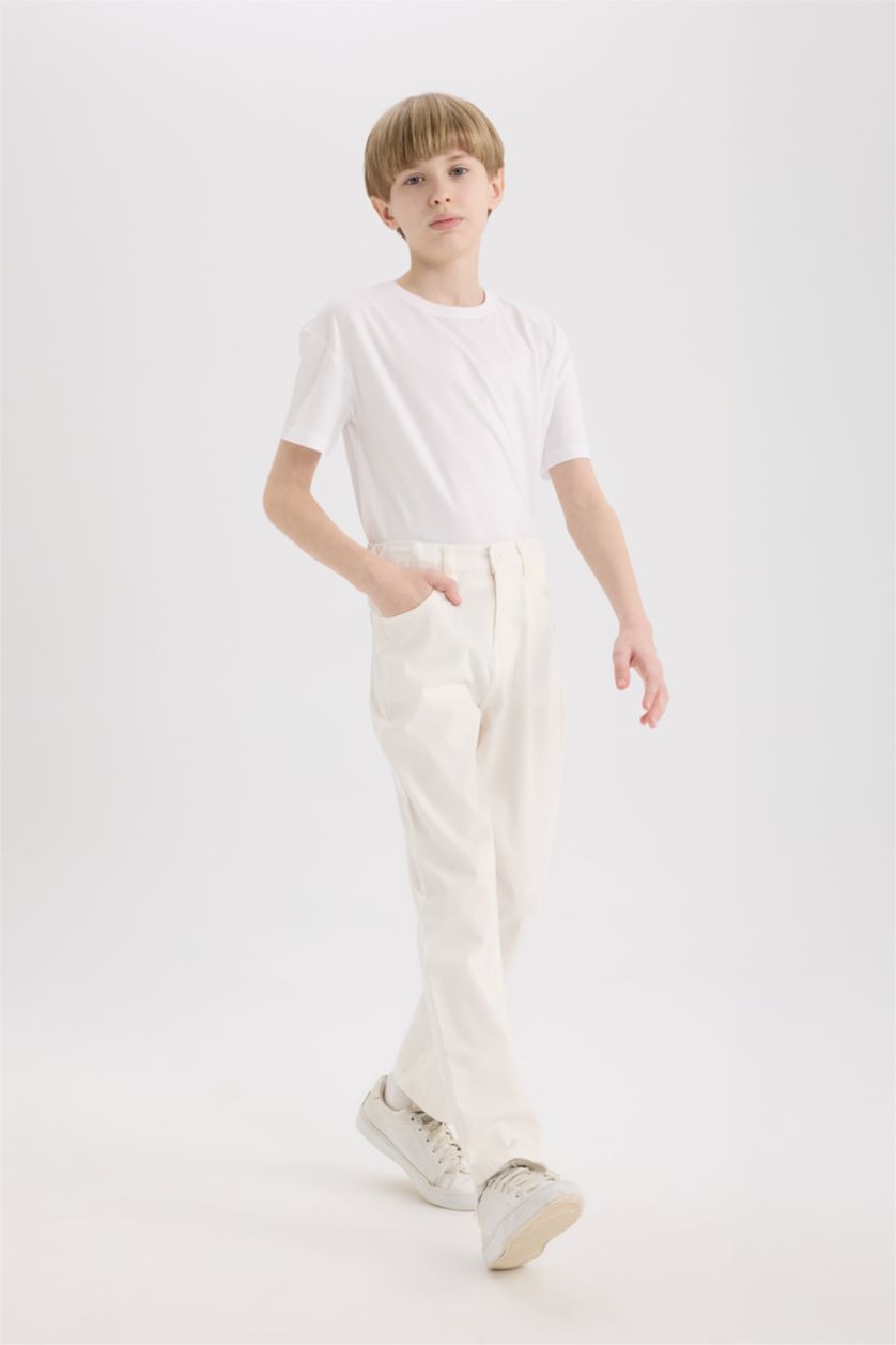BOYS & TEENS White Boy Regular Fit Straight Leg Gabardine Trousers