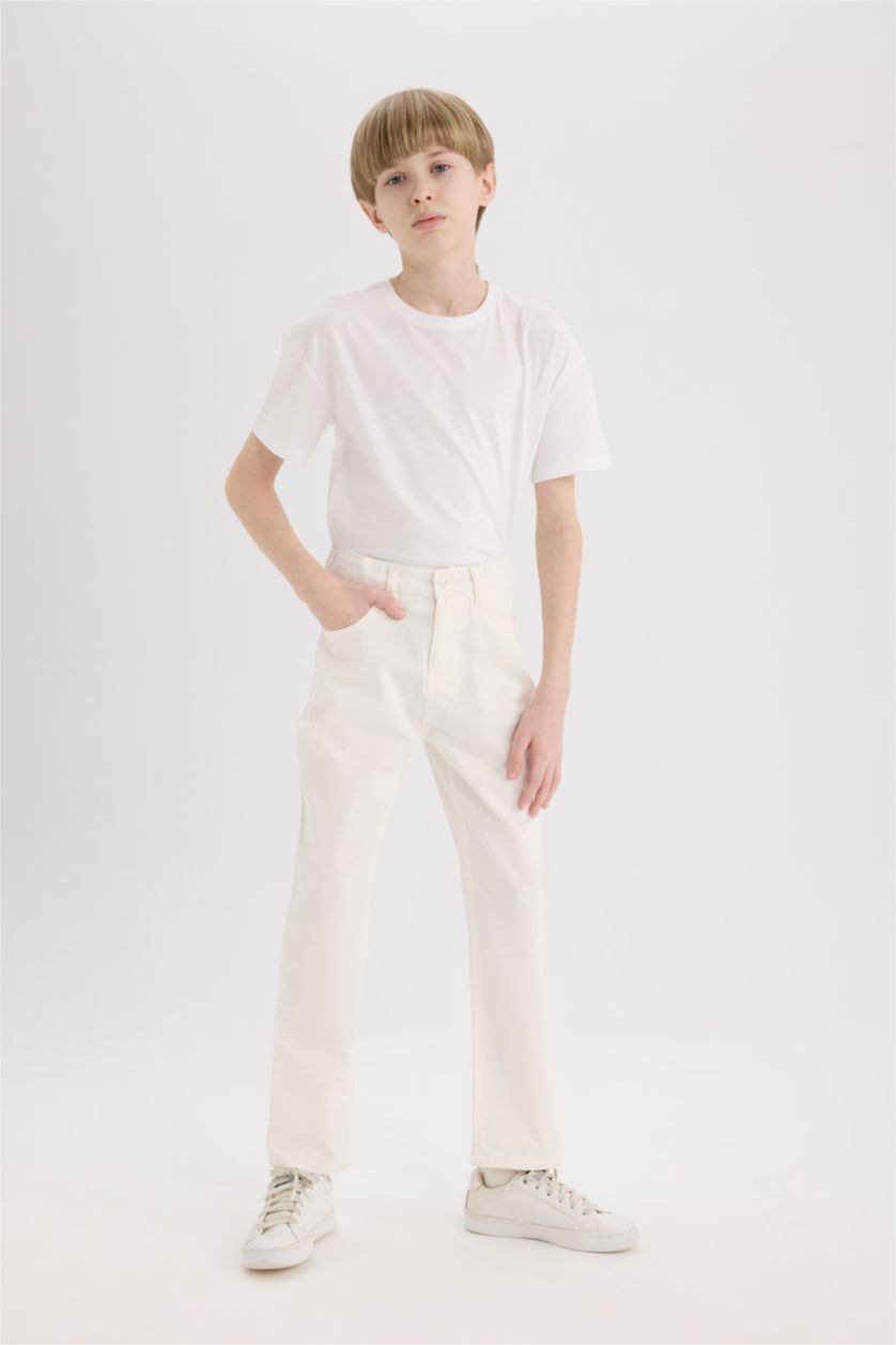 BOYS & TEENS White Boy Regular Fit Straight Leg Gabardine Trousers