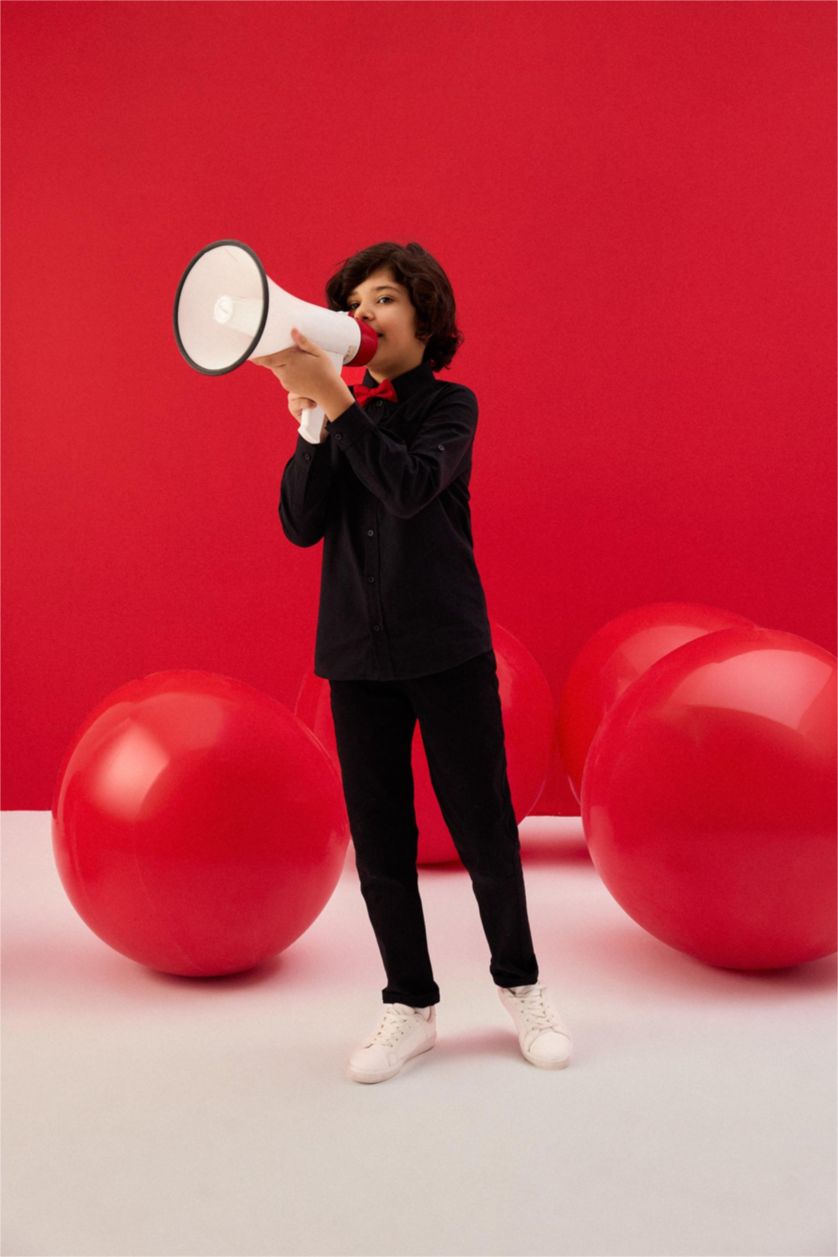 BOYS & TEENS Black Boy Straight Leg Basic Gabardine Trousers