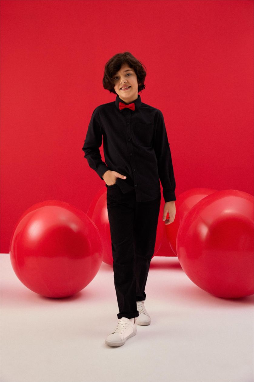 BOYS & TEENS Black Boy Straight Leg Basic Gabardine Trousers