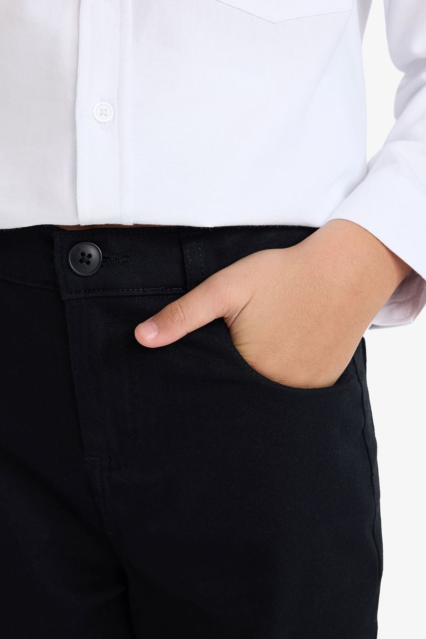 Erkek Çocuk - Genç Erkek Siyah Düz Paça Basic Düz Gabardin Pantolon Erkek Çocuk