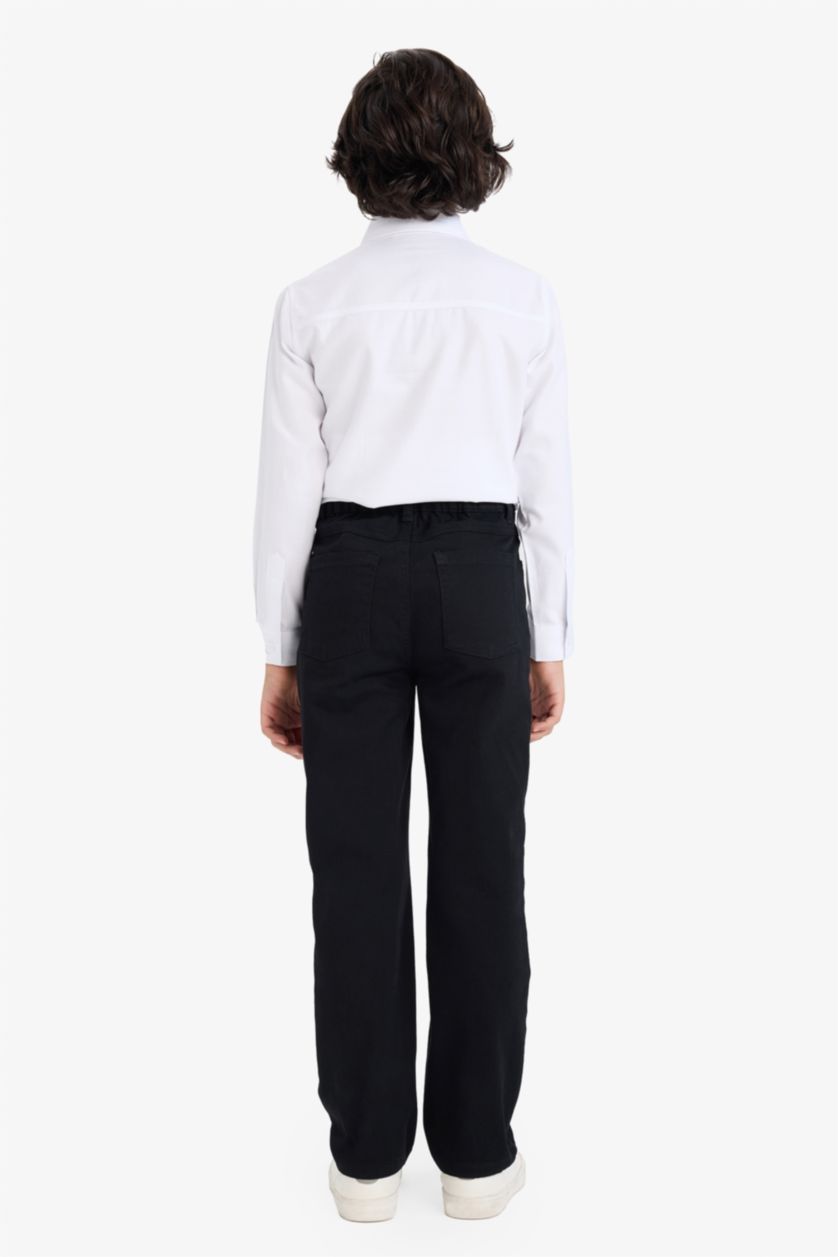 Erkek Çocuk - Genç Erkek Siyah Düz Paça Basic Düz Gabardin Pantolon Erkek Çocuk