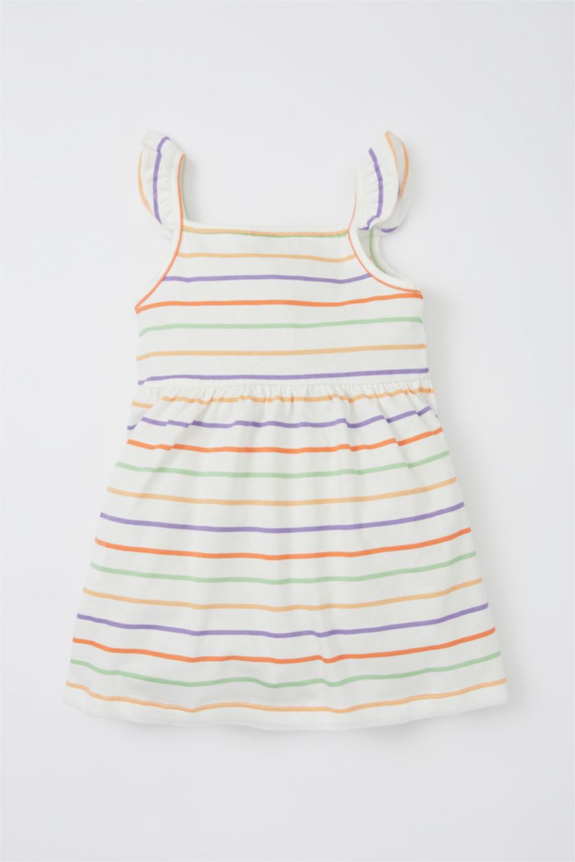 BÉBÉ FILLE Beige Robe en coton peigné à col rond et à motif de cœur pour bébé fille