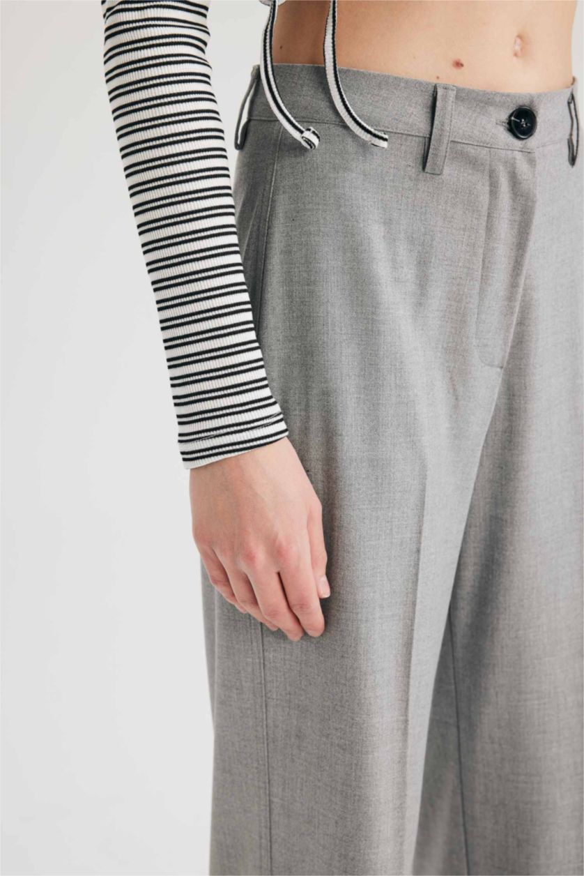 WOMAN Light Grey Melange Wide Leg Normal Waist Trousers