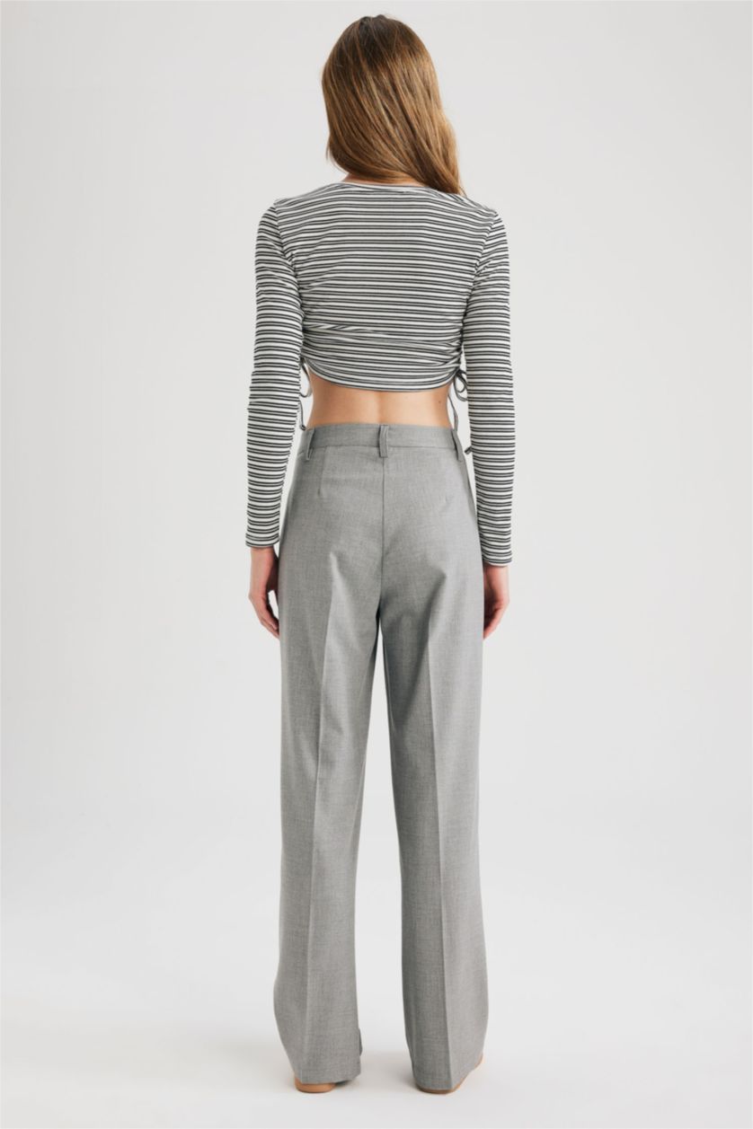 WOMAN Light Grey Melange Wide Leg Normal Waist Trousers