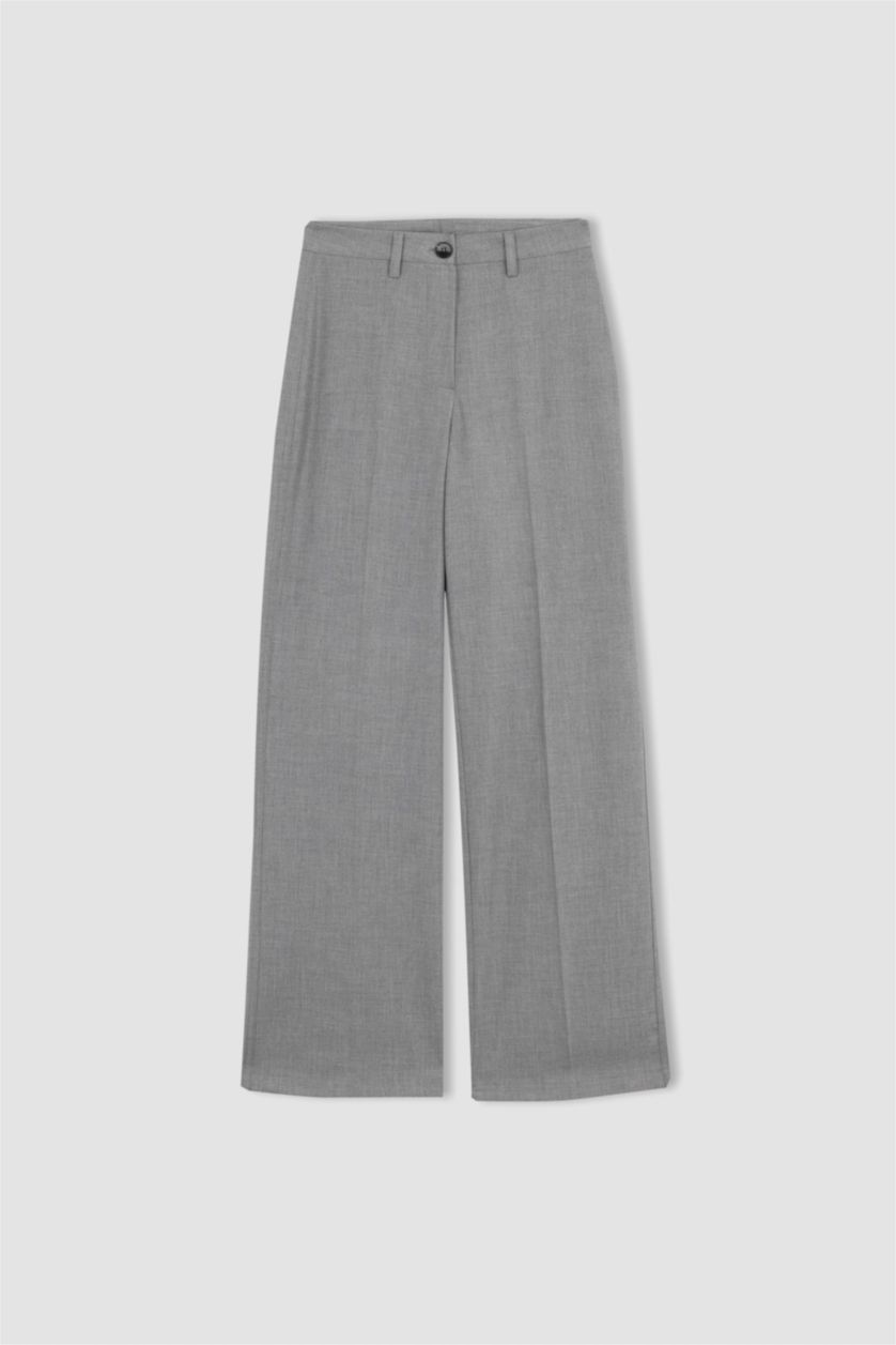 WOMAN Light Grey Melange Wide Leg Normal Waist Trousers
