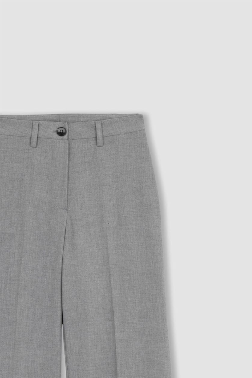 WOMAN Light Grey Melange Wide Leg Normal Waist Trousers