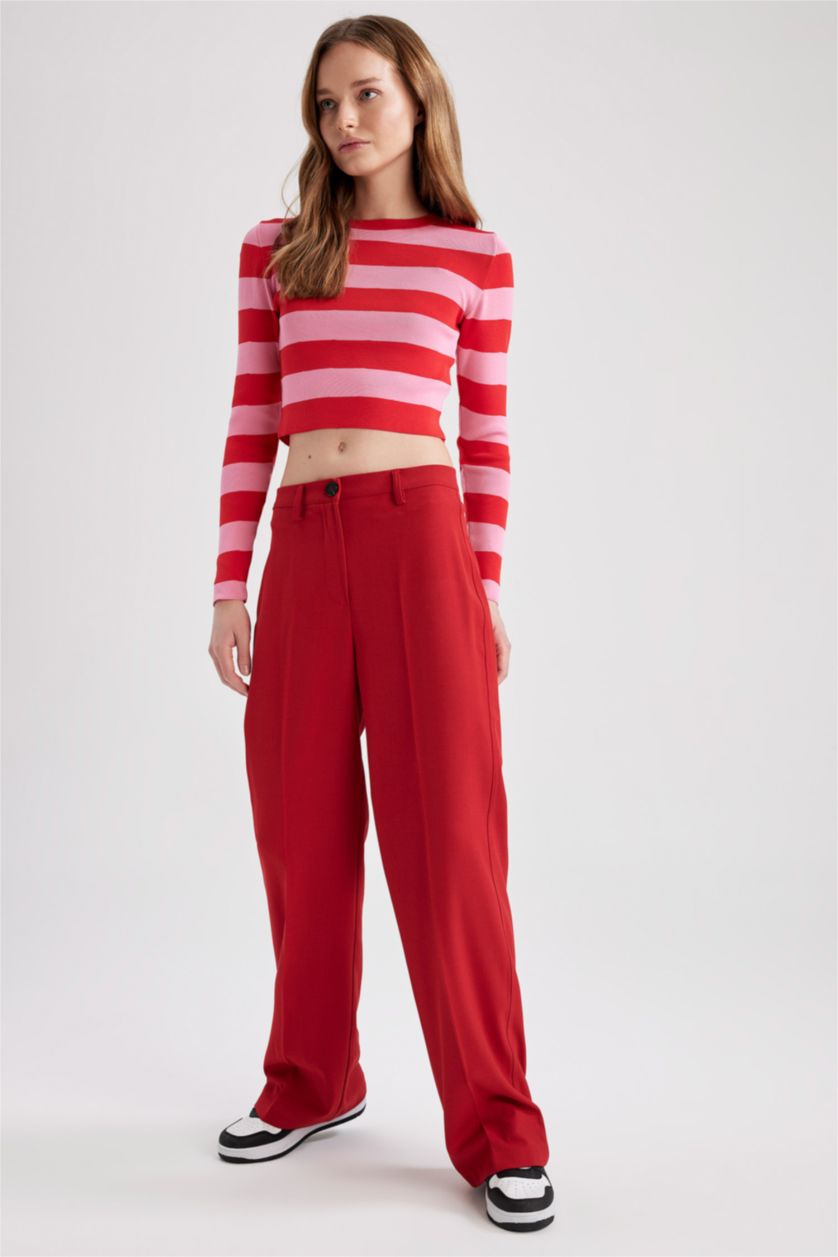 FEMME Rouge Pantalon Large À Taille Normale