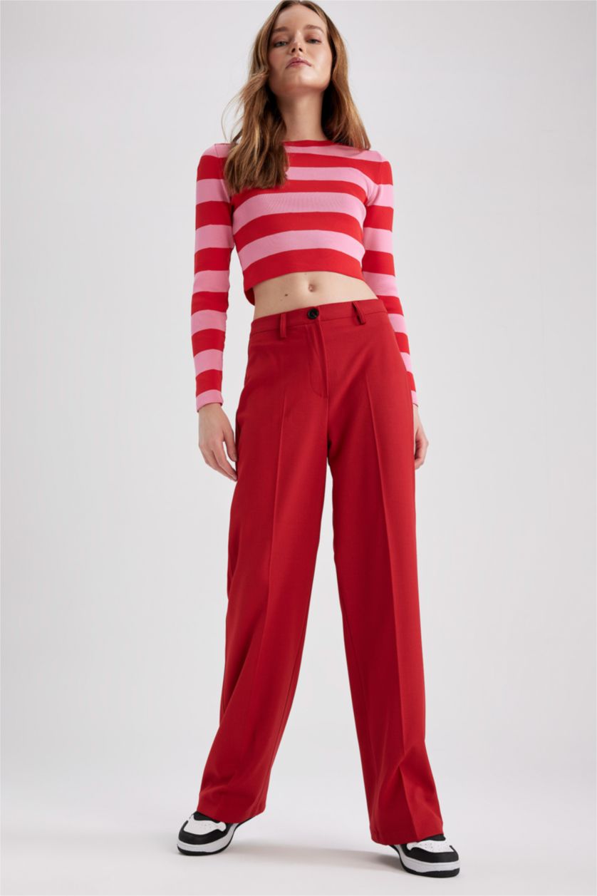 FEMME Rouge Pantalon Large À Taille Normale