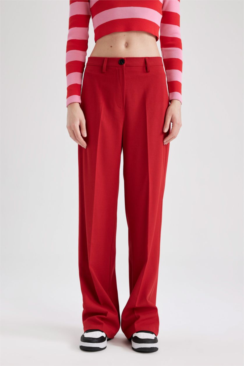 FEMME Rouge Pantalon Large À Taille Normale