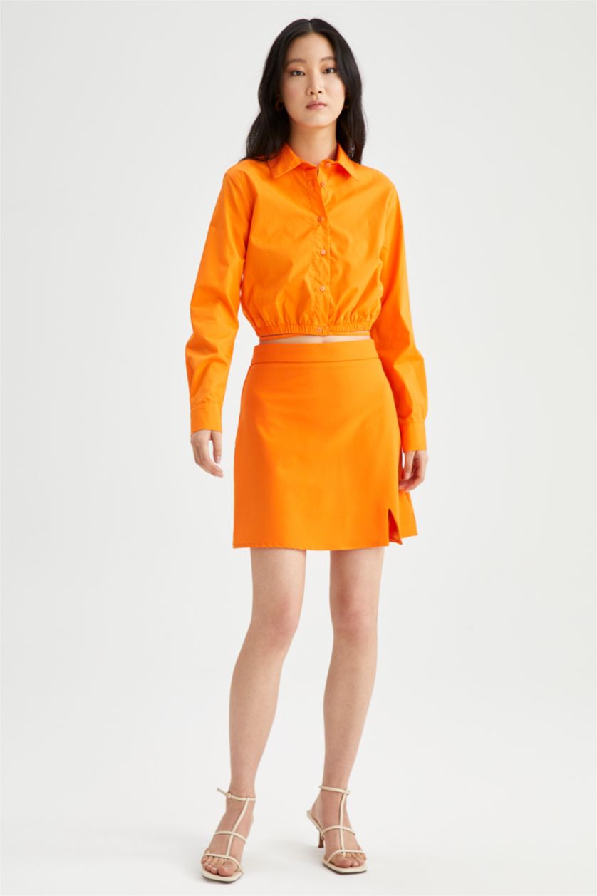 Женщины Оранжевый Рубашка из 100% хлопка с длинным рукавом