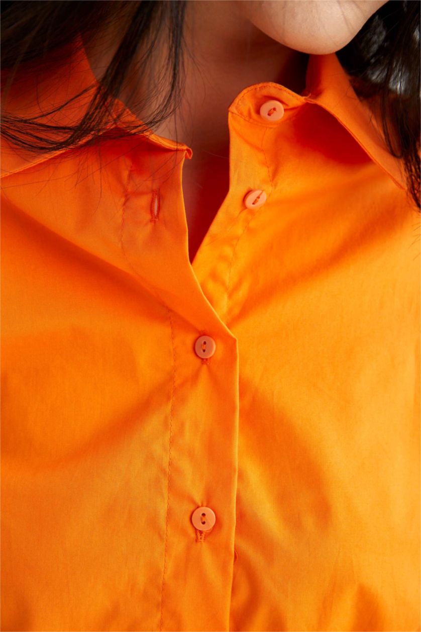 Женщины Оранжевый Рубашка из 100% хлопка с длинным рукавом