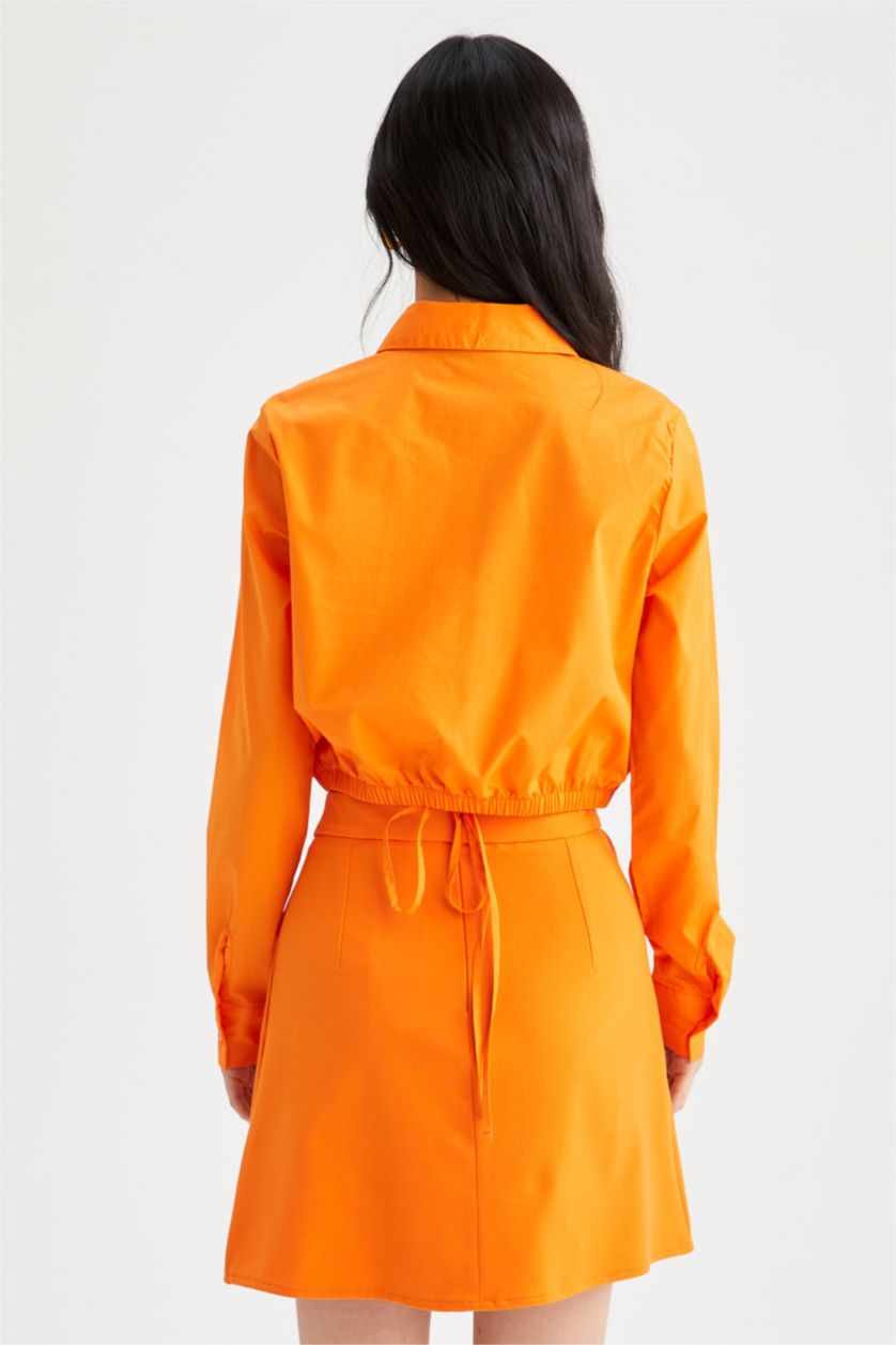 Женщины Оранжевый Рубашка из 100% хлопка с длинным рукавом