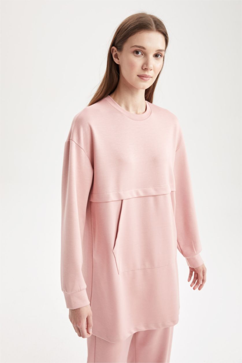 Kadın Pembe Relax Fıt Sweatshirt Tunik