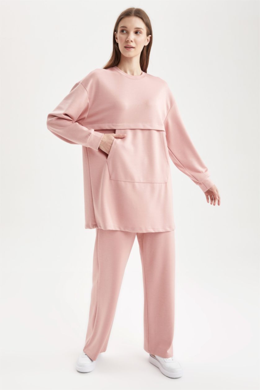 Kadın Pembe Relax Fıt Sweatshirt Tunik