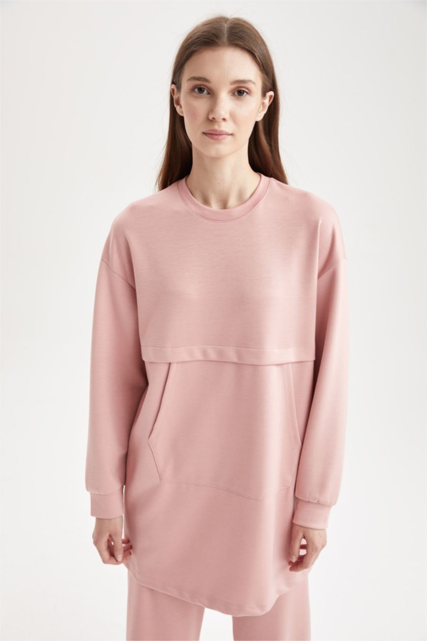 Kadın Pembe Relax Fıt Sweatshirt Tunik