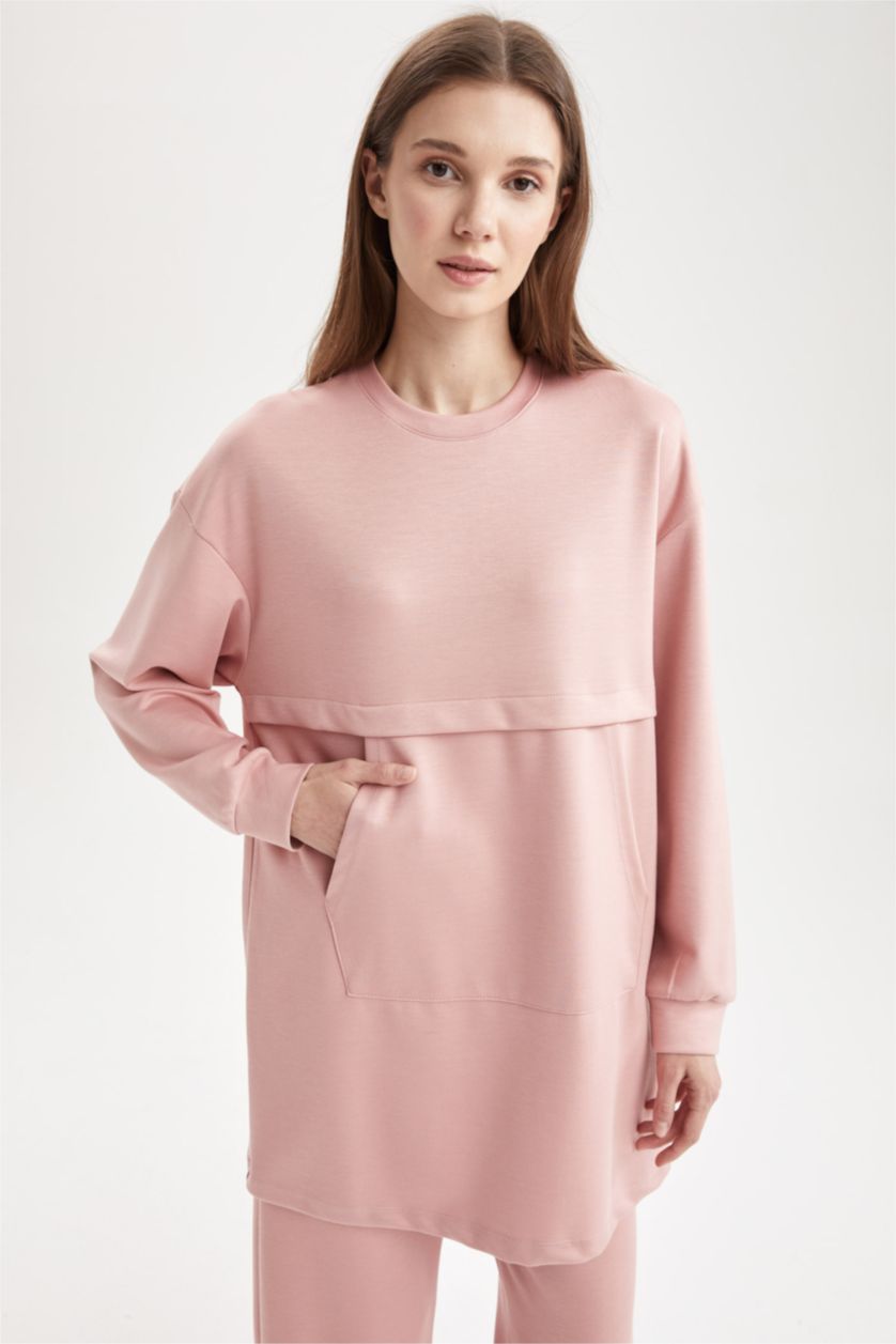 Kadın Pembe Relax Fıt Sweatshirt Tunik