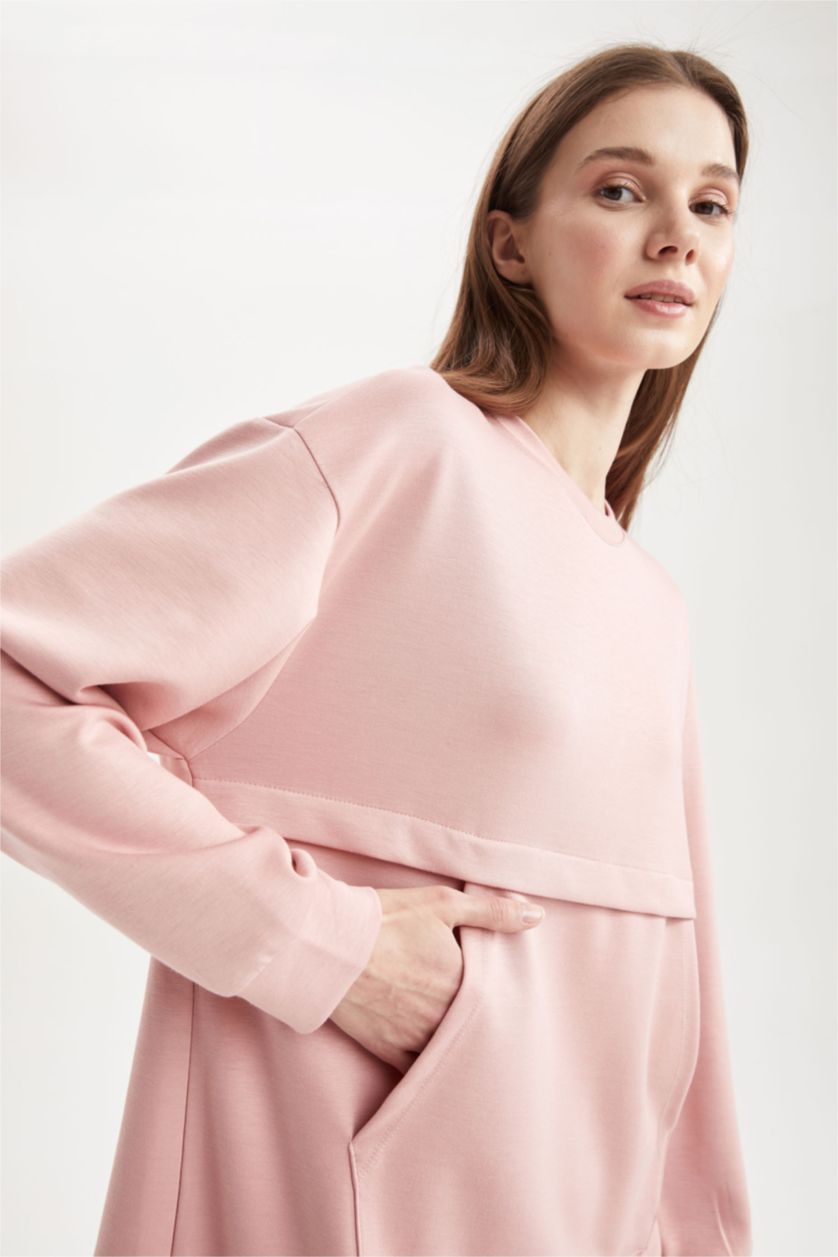 Kadın Pembe Relax Fıt Sweatshirt Tunik