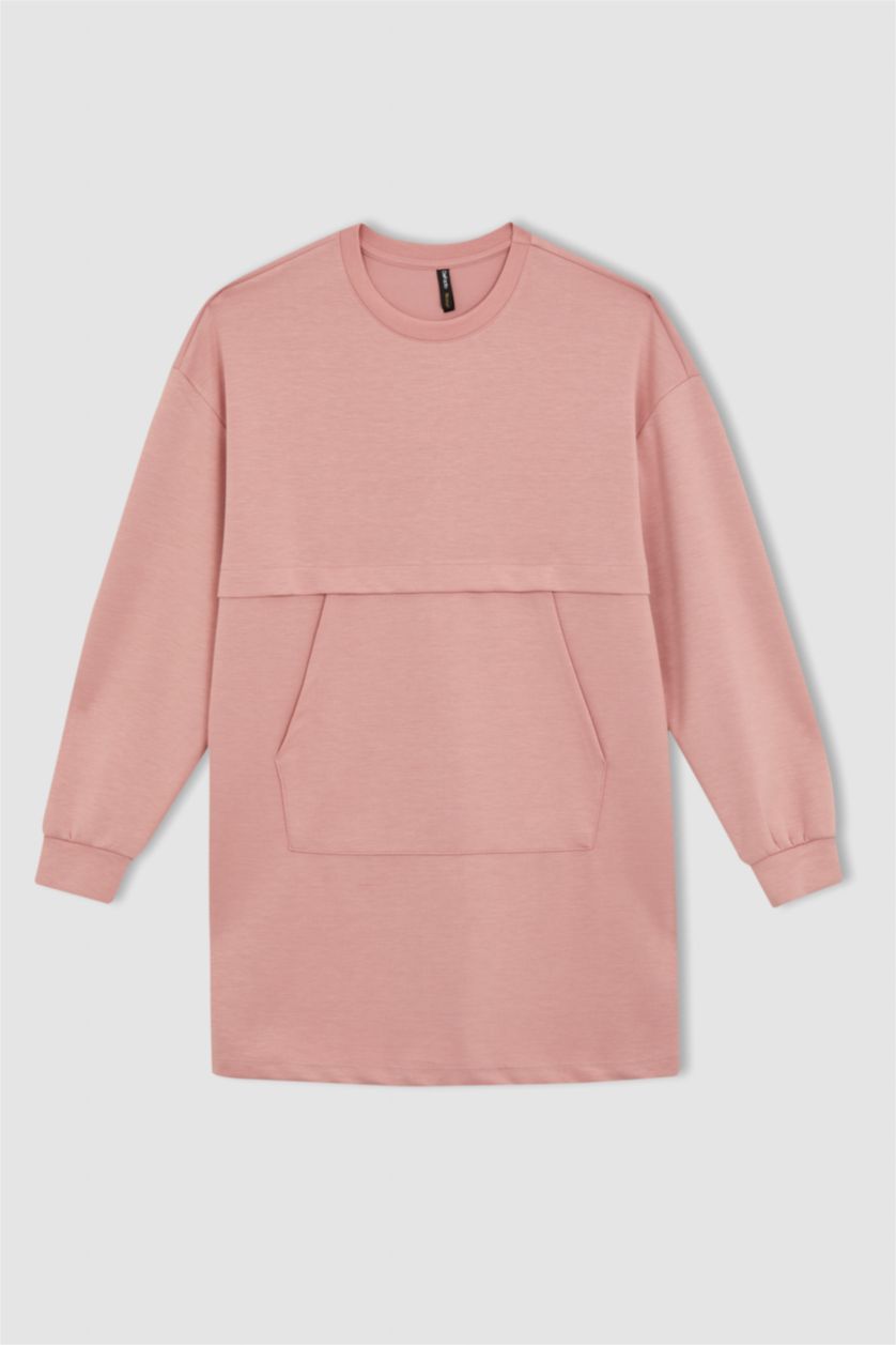 Kadın Pembe Relax Fıt Sweatshirt Tunik