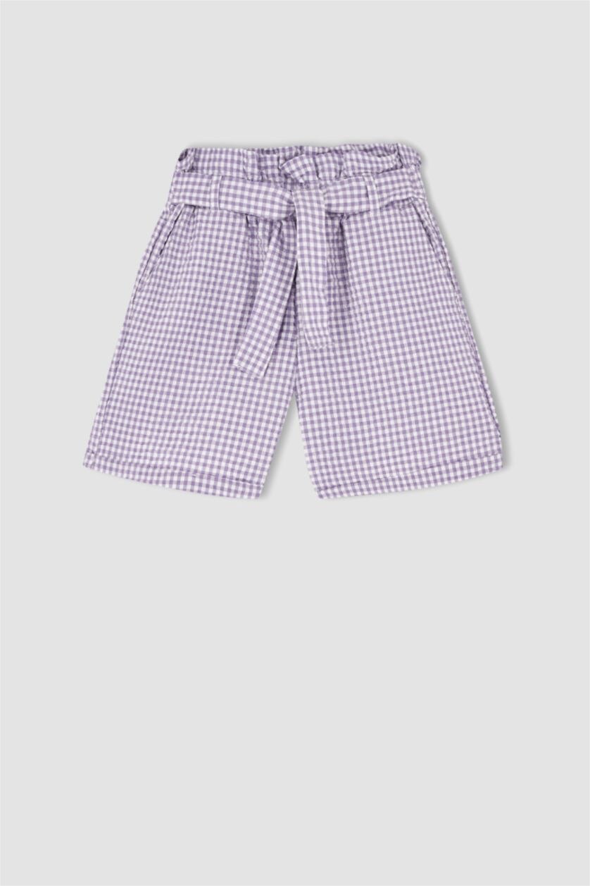 Girls & Teens Light Lilac Girl Regular Fit Gingham Strap Blouse Shorts Set
