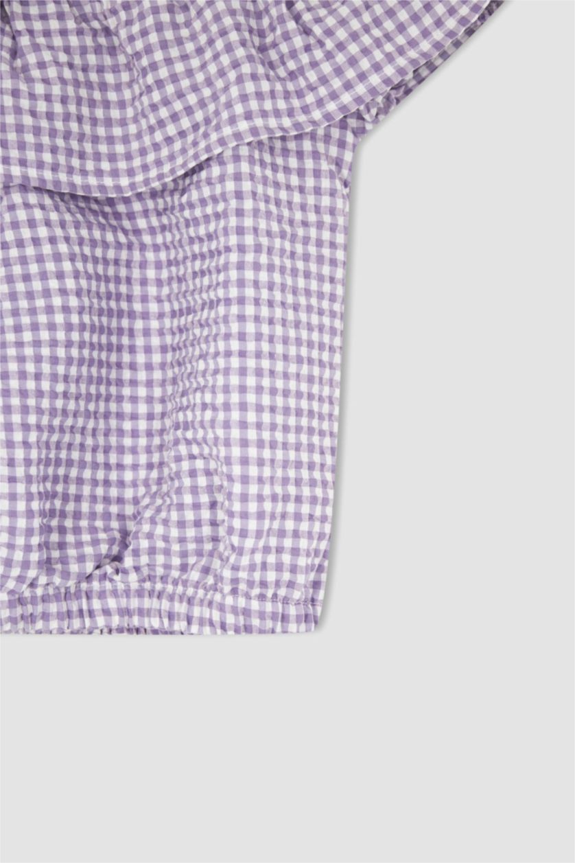 Girls & Teens Light Lilac Girl Regular Fit Gingham Strap Blouse Shorts Set