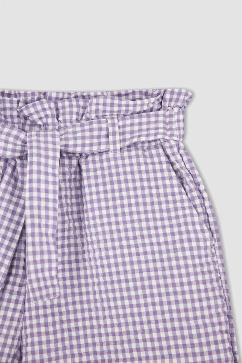 Girls & Teens Light Lilac Girl Regular Fit Gingham Strap Blouse Shorts Set