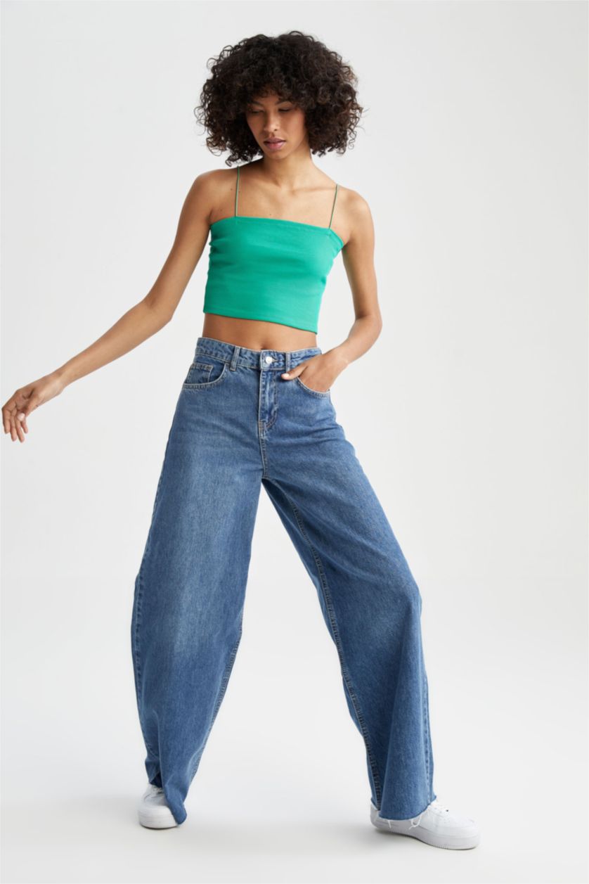 Женщины Зеленый Кроп топ приталенного кроя с квадратным вырезом