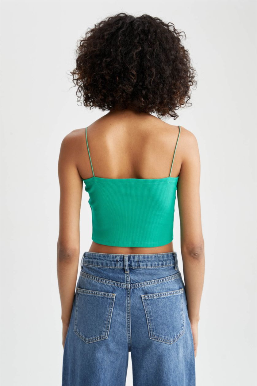 Женщины Зеленый Кроп топ приталенного кроя с квадратным вырезом