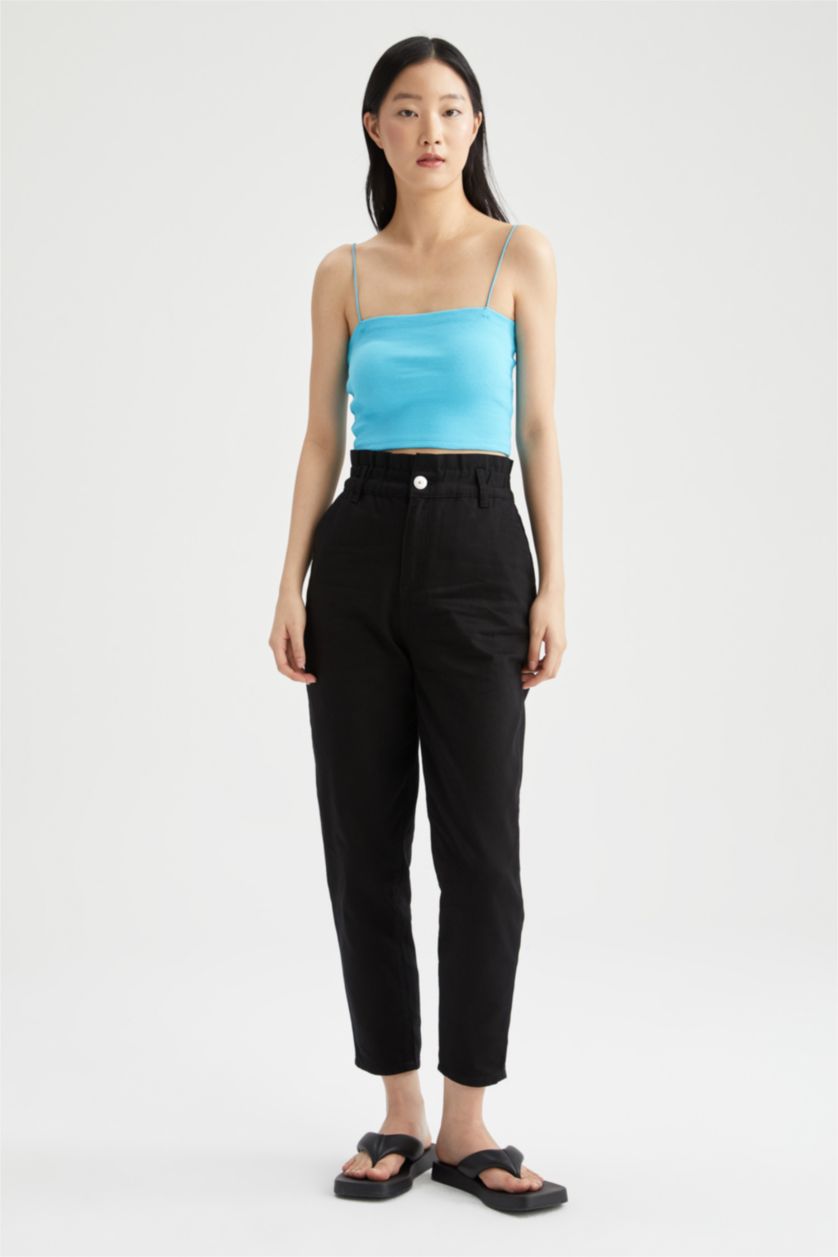 FEMME Turquoise Débardeur côtelé coupe slim à col carré et bretelles