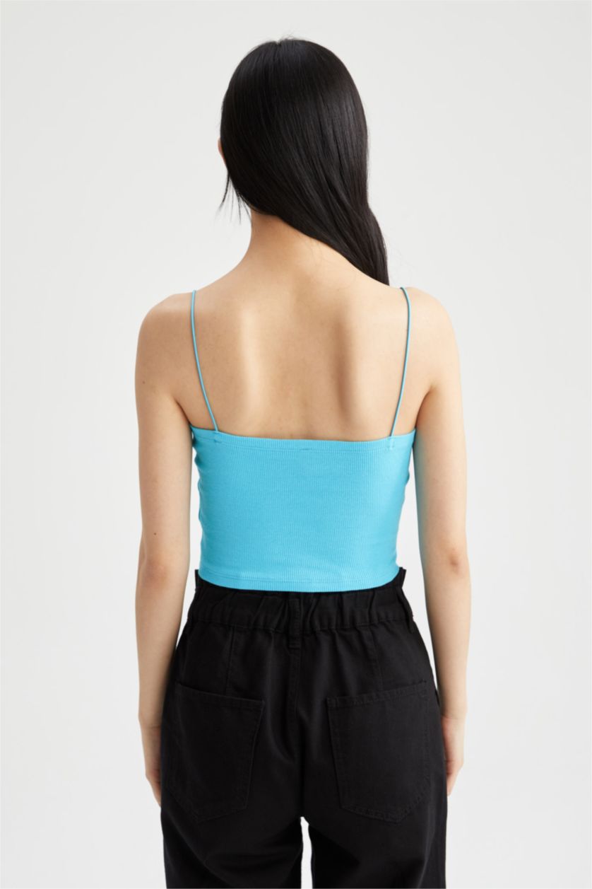 FEMME Turquoise Débardeur côtelé coupe slim à col carré et bretelles