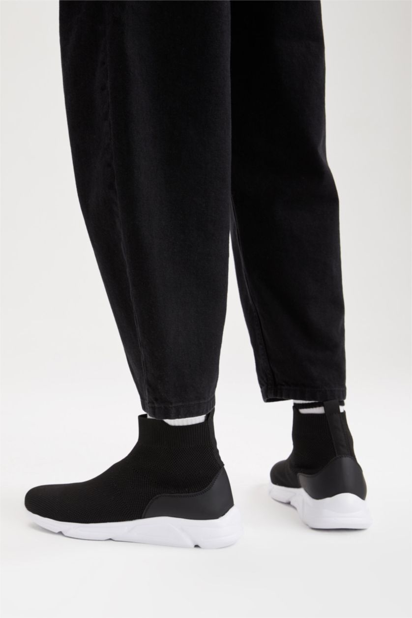 Erkek Siyah Erkek Çorap Tipi Yüksek Tabanlı Crop Spor Ayakkabı