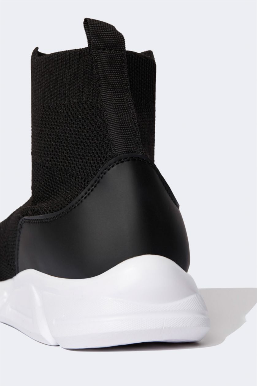 Erkek Siyah Erkek Çorap Tipi Yüksek Tabanlı Crop Spor Ayakkabı