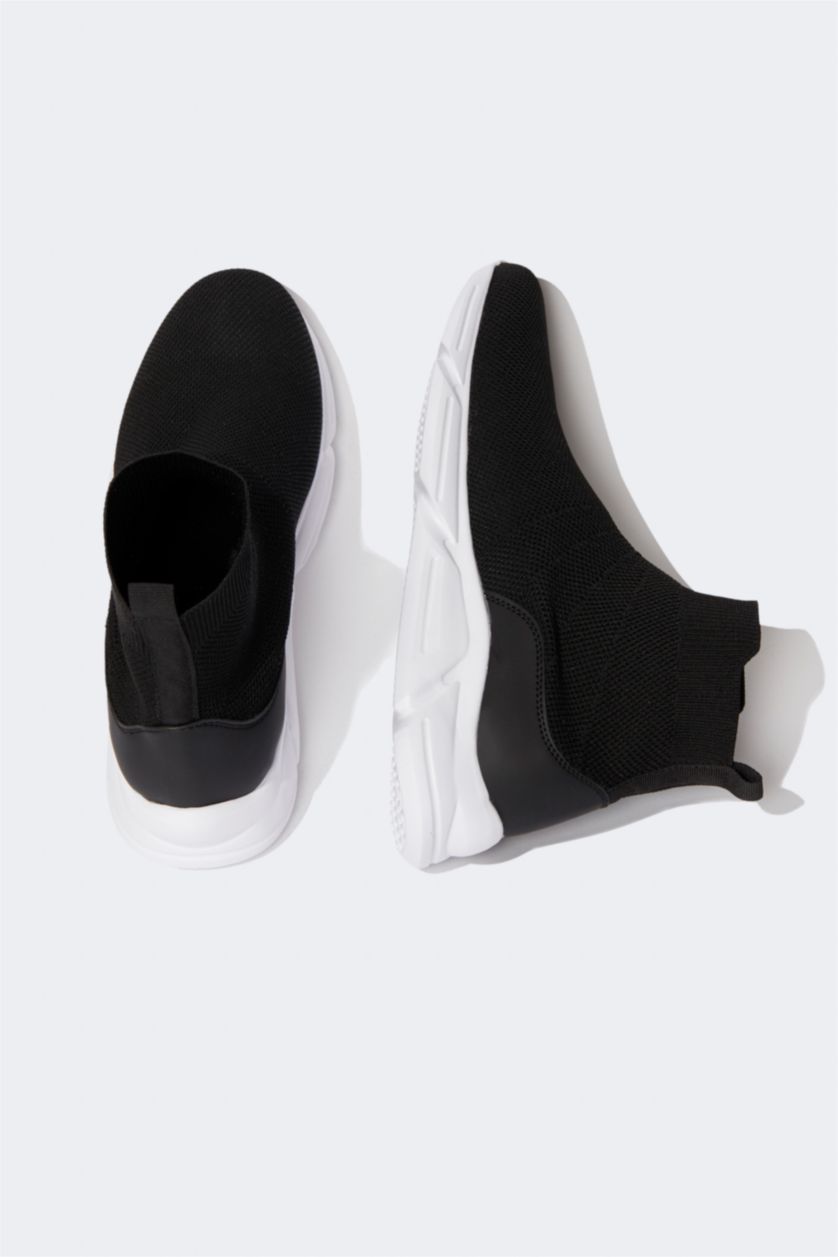 Erkek Siyah Erkek Çorap Tipi Yüksek Tabanlı Crop Spor Ayakkabı