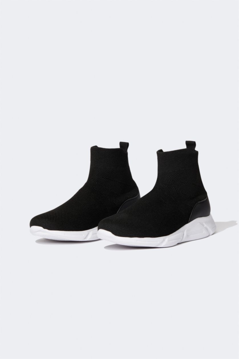 Erkek Siyah Erkek Çorap Tipi Yüksek Tabanlı Crop Spor Ayakkabı