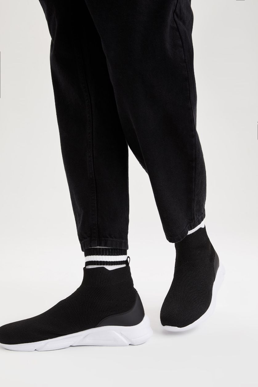 Erkek Siyah Erkek Çorap Tipi Yüksek Tabanlı Crop Spor Ayakkabı