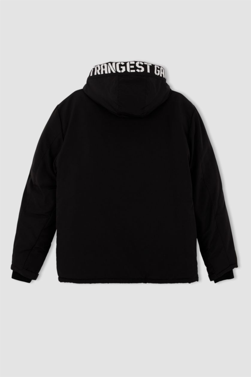 رجال أسود قمصلة نفخ قصة عادية بغطاء للرأس