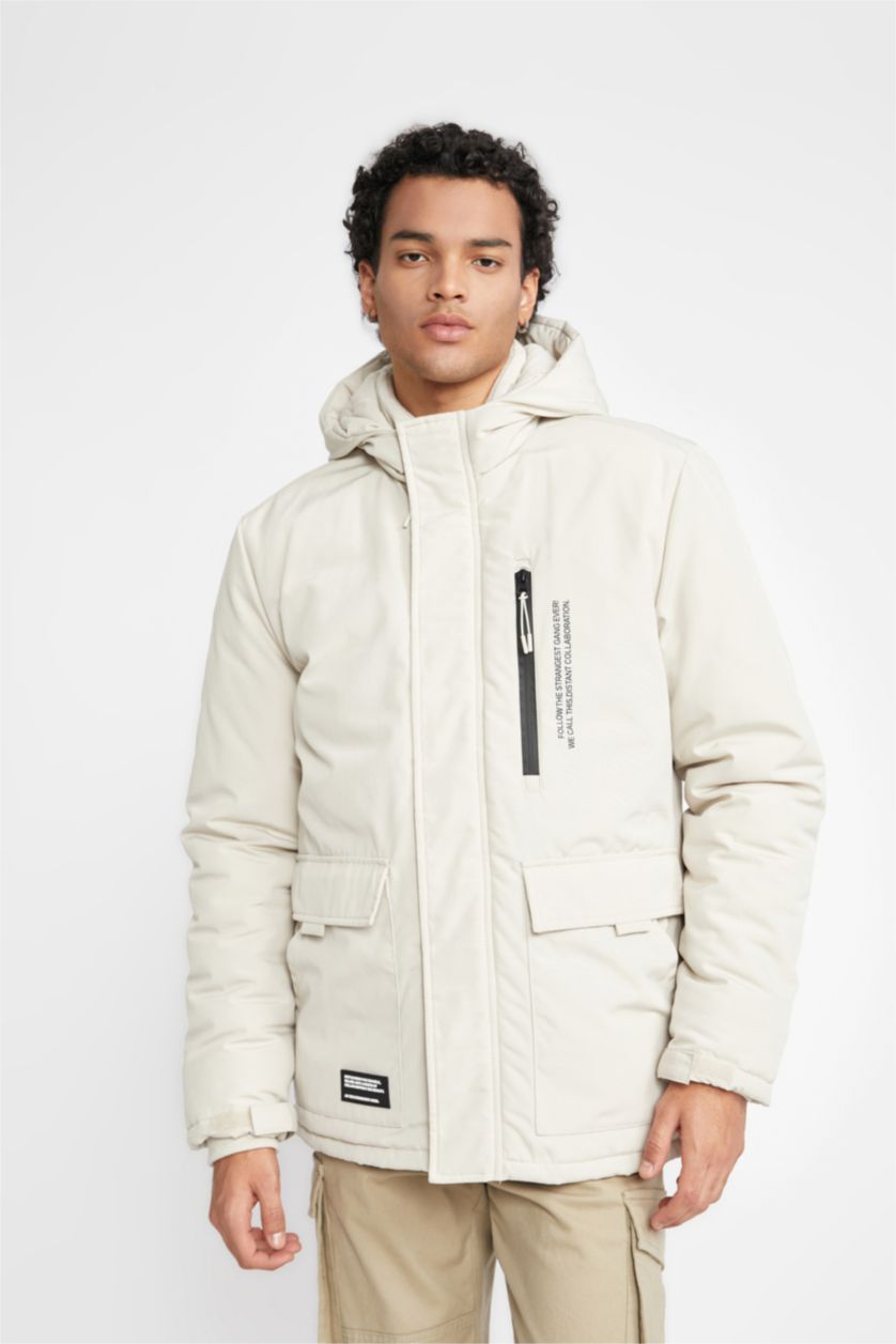 رجالي اللون الرملي جاكيت قصة عادية بكابيشون