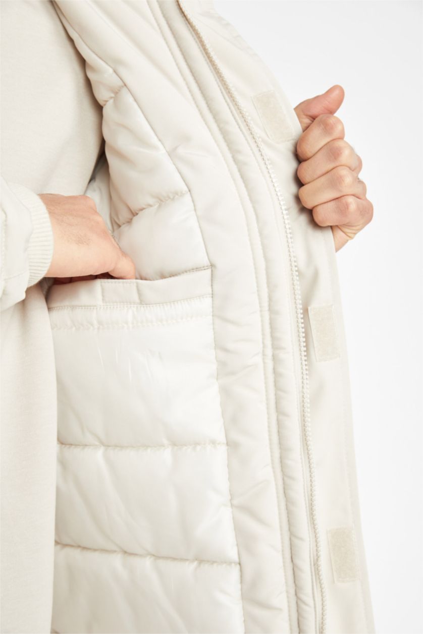 رجالي اللون الرملي جاكيت قصة عادية بكابيشون