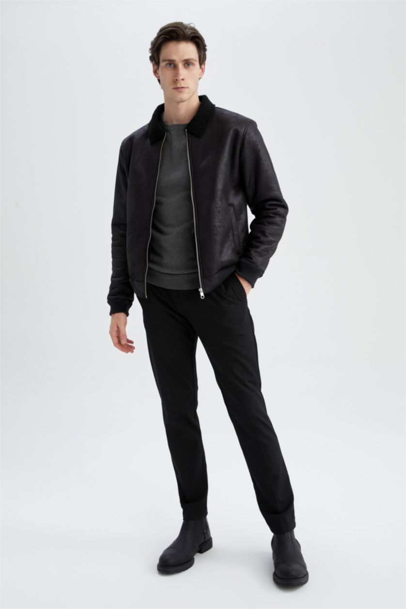 Erkek Siyah Isı Yalıtımlı Rüzgar Geçirmez Süet Mont